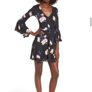 Floral Black Orchid Long Sleeve Mini Dress